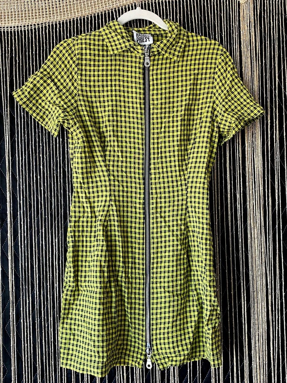 The Ragged Priest Women’s Yellow and Black Gingham Print Zipper Mini Dress